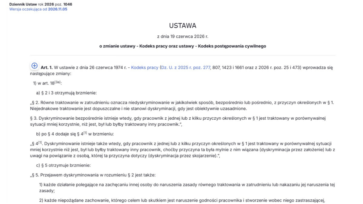 mobbing zmiany 2026 ustawa co się zmieniło dyskryminacja
