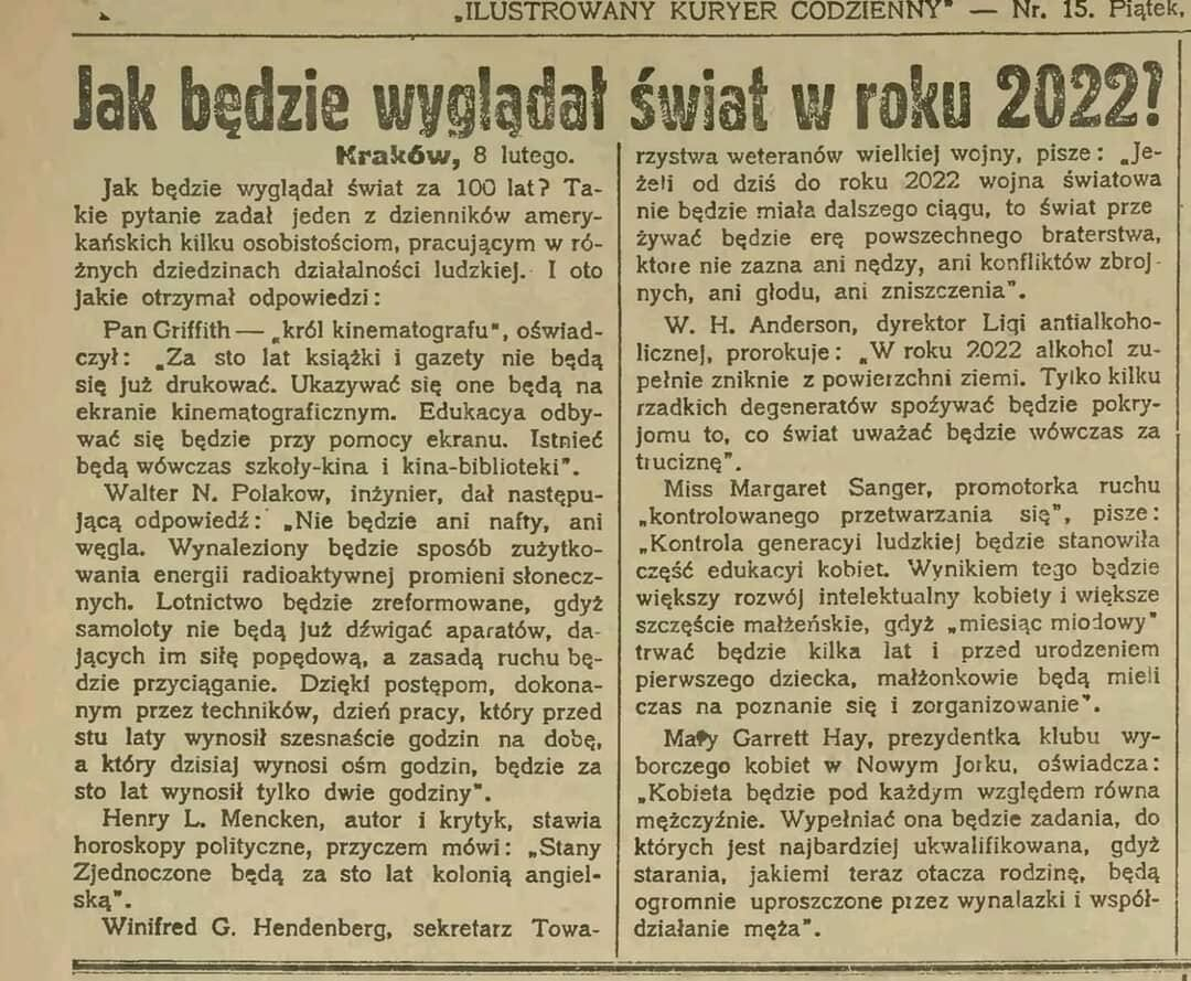 Co nas czeka w 2022 roku? Przepowiednie sprzed 100 lat