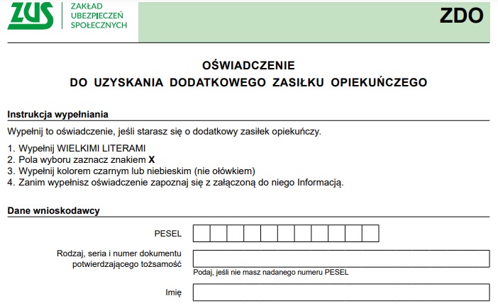 ZUS ZDO - oświadczenie do dodatkowego zasiłku opiekuńczego 2022