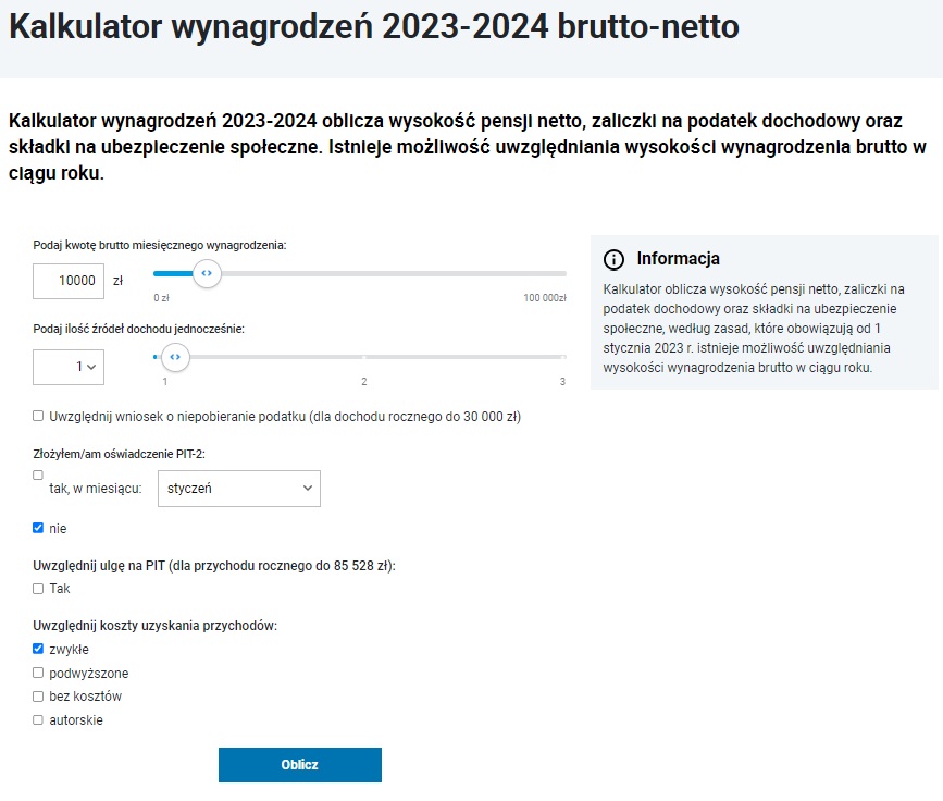 10000 zł brutto netto kalkulator ile to na rękę do ręki wynagrodzenie