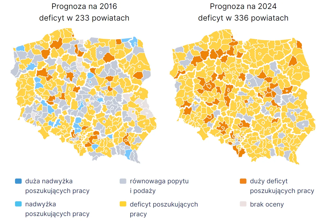 Mapa 1. Zapotrzebowanie na pracowników w zawodzie pielęgniarki i położne