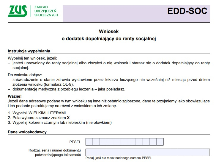 wniosek o dodatek dopełniający do renty socjalnej zus wzór druk