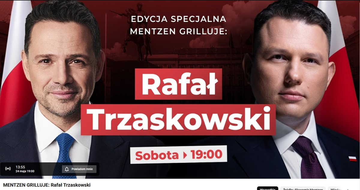 Trzaskowski u Mentzena: youtube na żywo, kiedy rozmowa na kanale
