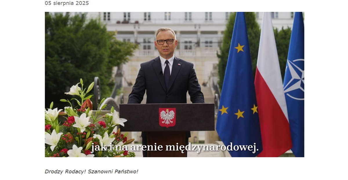 Andrzej Duda podsumowanie prezydentury orędzie 5 sierpnia 2025