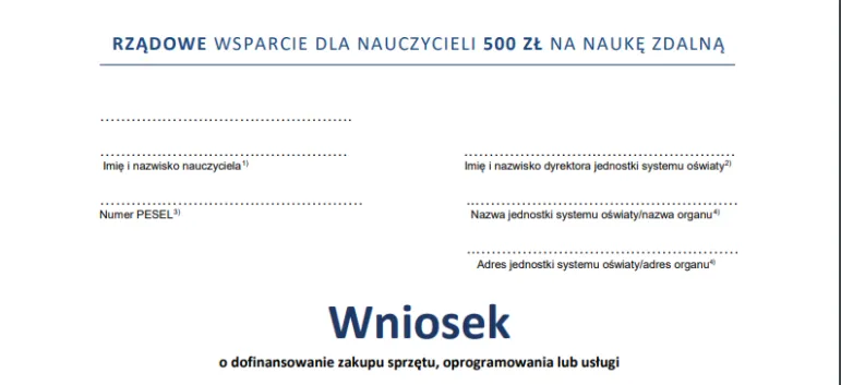 Wniosek o dofinansowanie na sprzęt komputerowy - 500+ dla nauczycieli