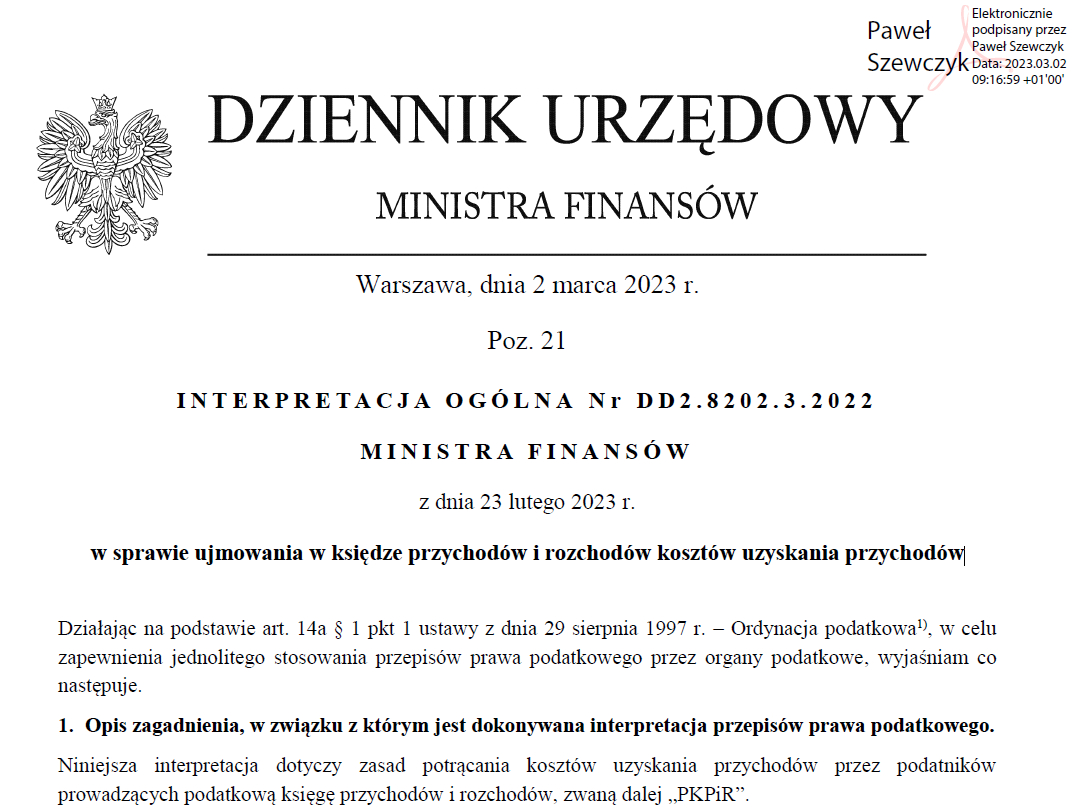 Koszty uzyskania przychodu - jak i kiedy księgować w kpir? Interpretacja ogólna Ministra Finansów