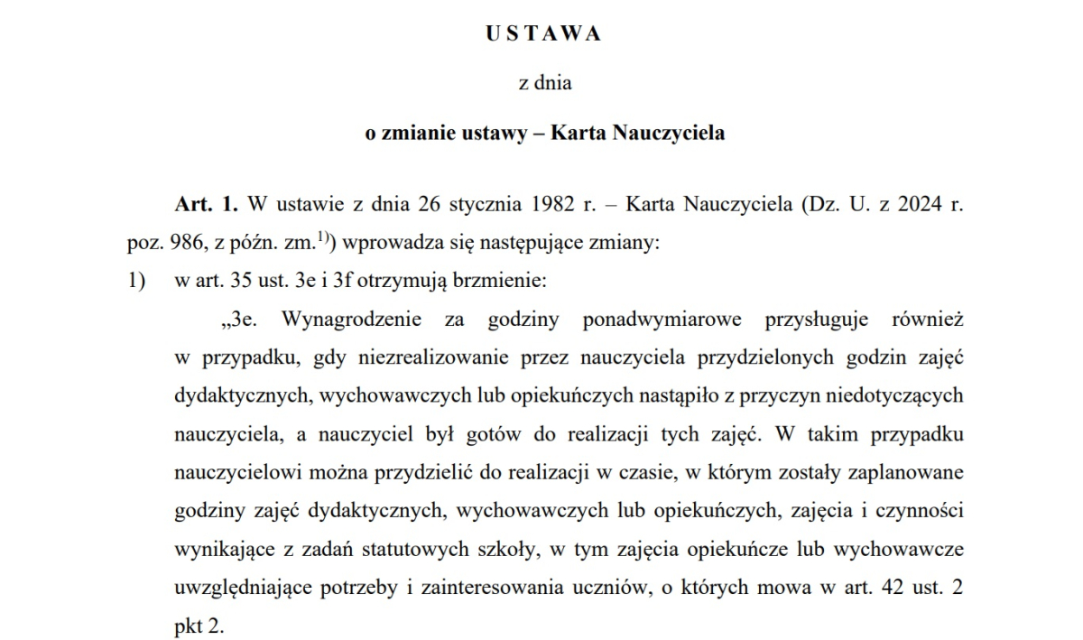 karta nauczyciela zmiany godziny ponadwymiarowe wynagrodzenie 2026