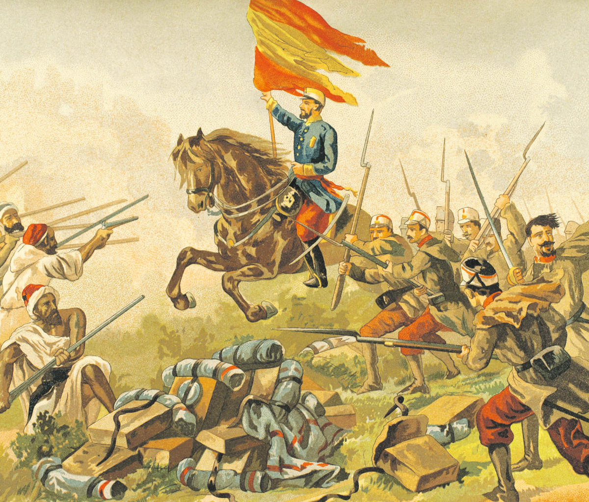 Ilustracja z książki „Glorias españolas” przedstawiająca bitwę pod Castillejos