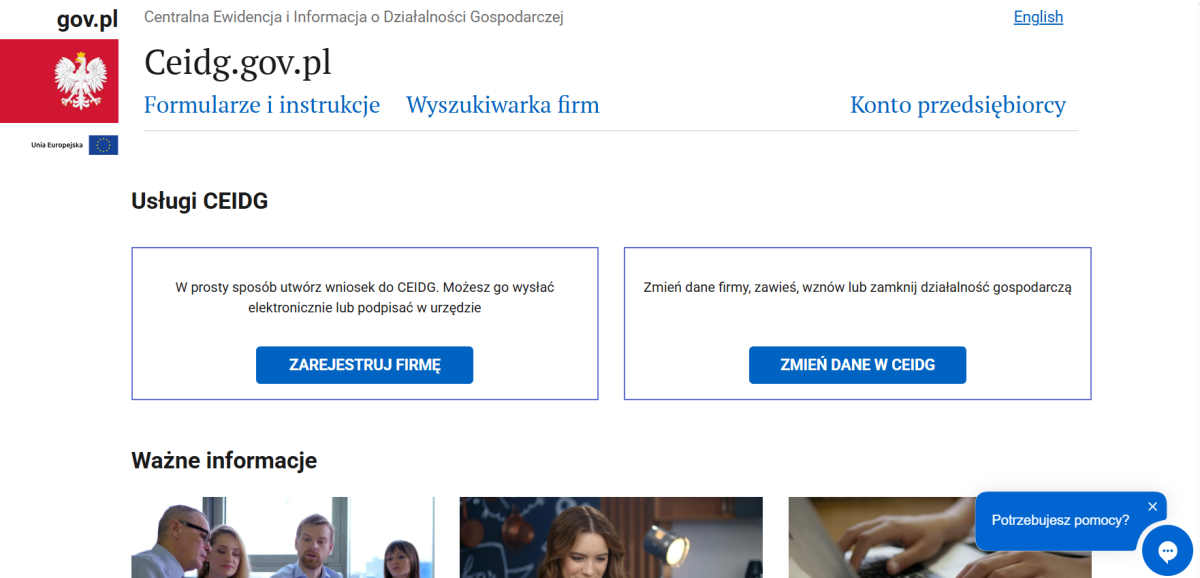 CEIDG - Centralna Ewidencja i Informacja o Działalności Gospodarczej