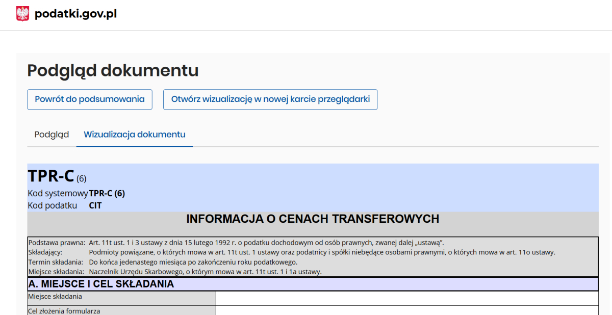 TPR-C - informacja o cenach transferowych (formularz dla osób prawnych)
