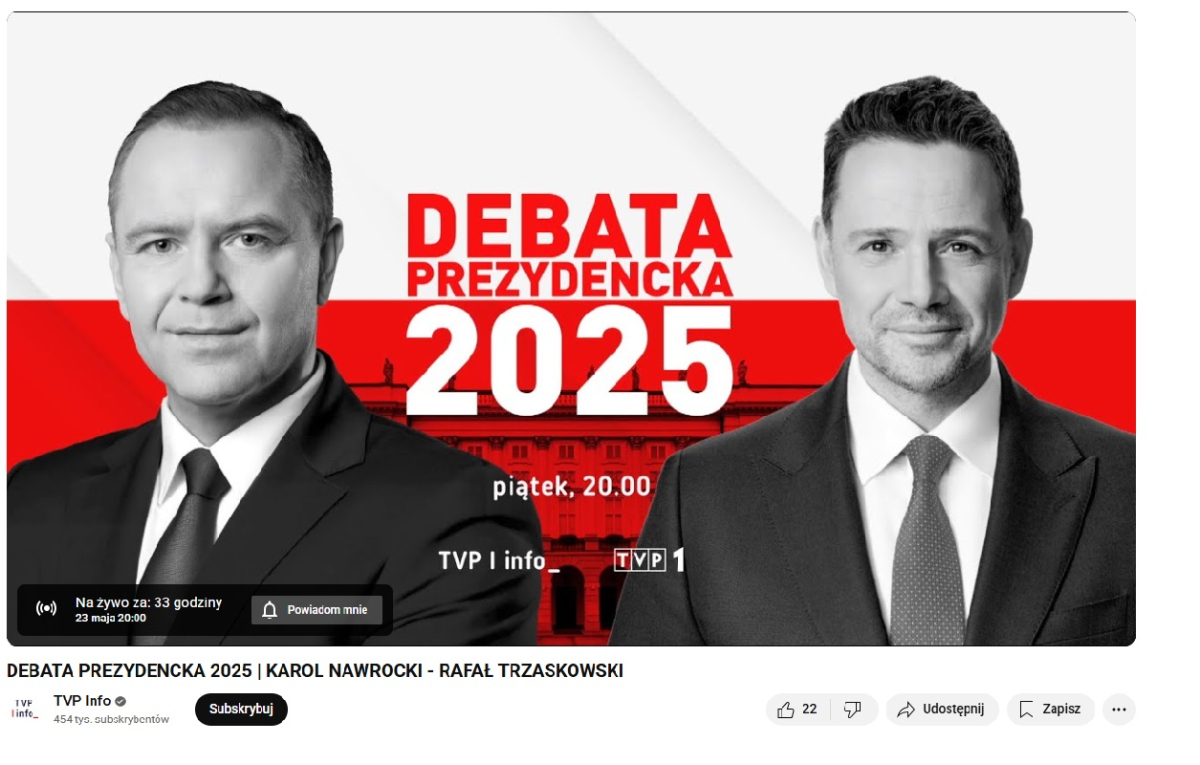 debata prezydencka 23 maja 2025 kiedy gdzie oglądać o której godzinie