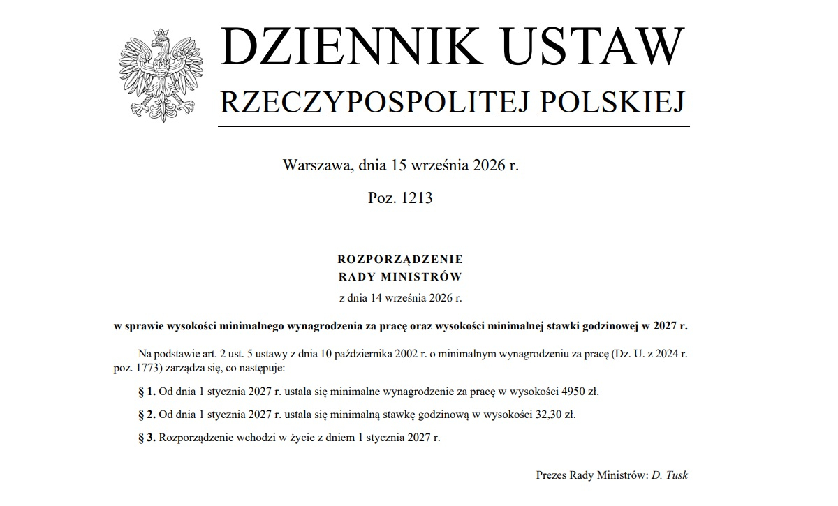 stawka godzinowa i minimalne wynagrodzenie za pracę w 2027 rozporządzenie