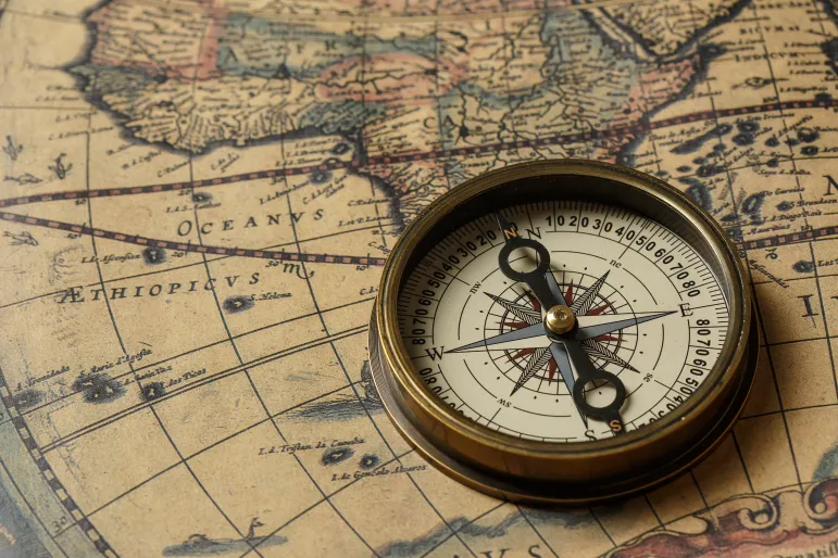 Retro,Compass,With,Old,Map