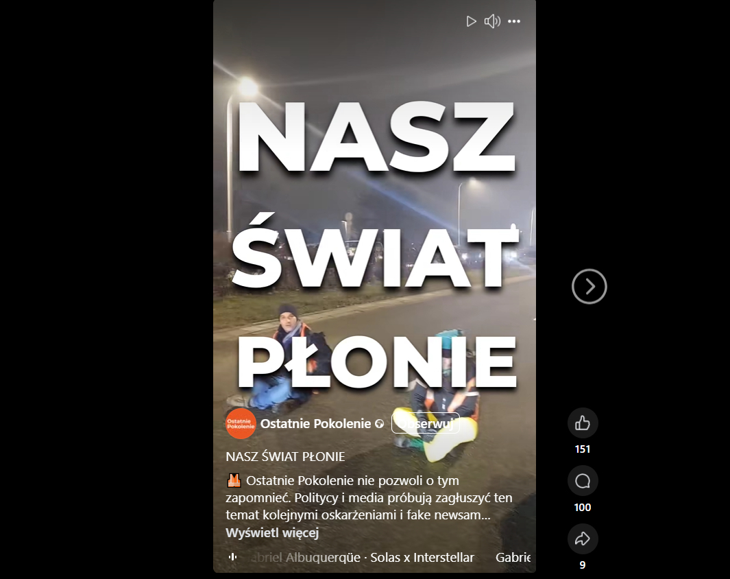 Blokada ulicy w Warszawie aktywistów Ostatniego Pokolenia - grudzień 2024 roku