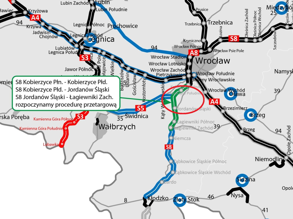 Prace na S8 wstrzymane, S8 Kobierzyce – Jordanów, budowa S8 Kłodzko – Wrocław