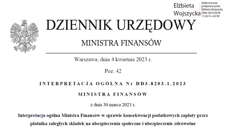 Zapłata zaległych składek ZUS i składki zdrowotnej - skutki podatkowe - interpretacja ogólna MF z 30 marca 2023 r.