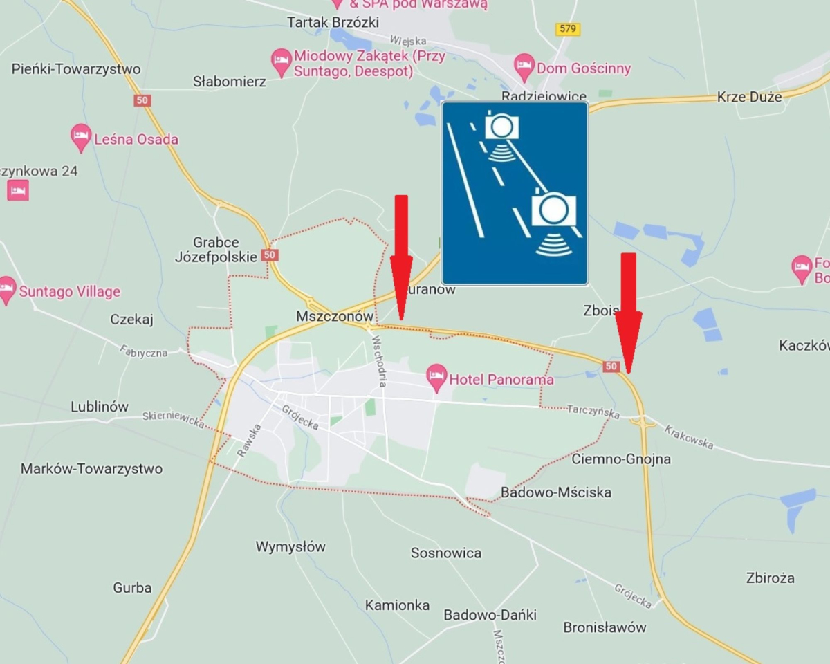 odcinkowy pomiar prędkości pod Mszczonowem na DK 50, odcinkowy pomiar prędkości Mszczonów DK 50