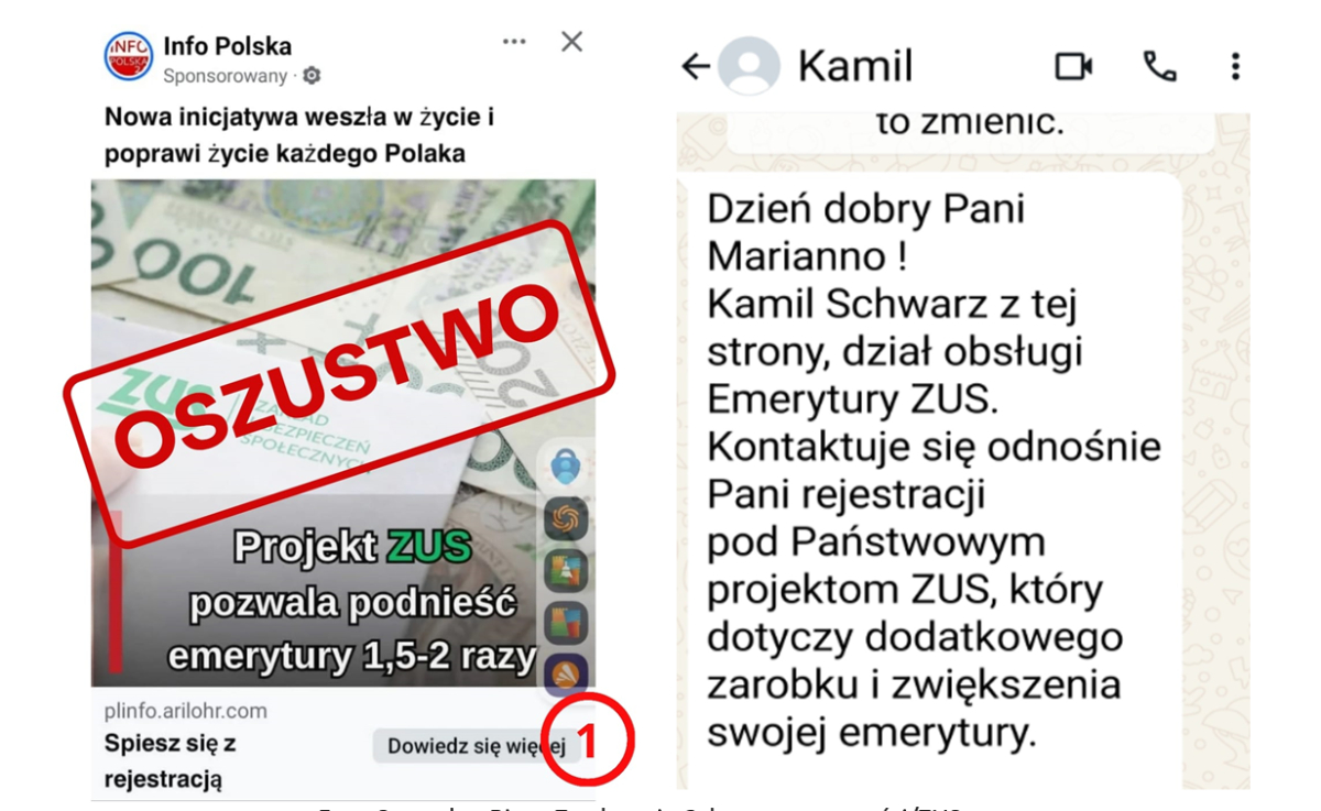 Fałszywa reklama  ZUS - próba oszustwa - źródło: Centralne Biuro Zwalczania Cyberprzestępczości ZUS