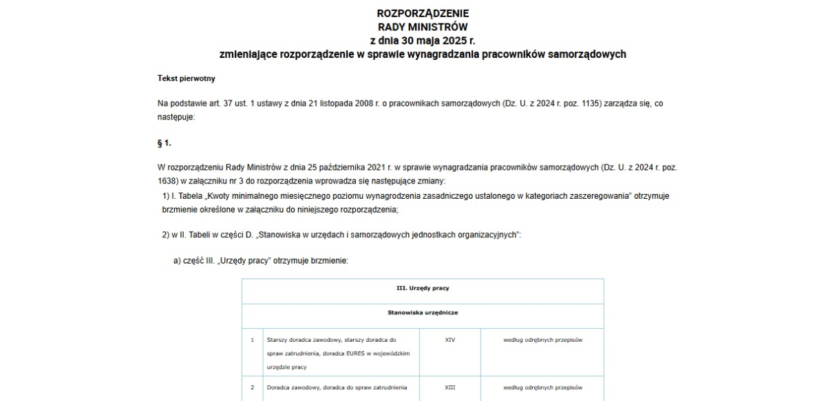 zmiany wynagrodzenia pracowników samorządowych 2025 tabela kategorie zaszeregowania
