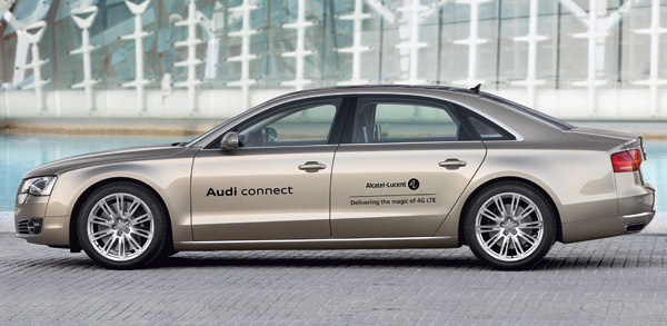 Do testowania innowacyjnego system LTE wybrano flagowy model Audi - przedłużaną limuzynę A8 z dwunastocylindrowym silnikiem.