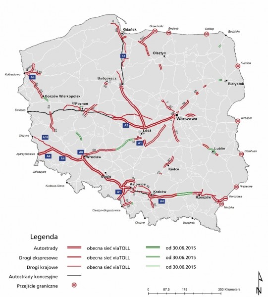 Nowe odcinki dróg objęte viaTOLL od 30 czerwca 2015 r.