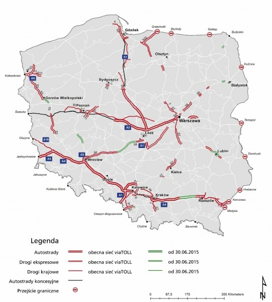 Nowe odcinki dróg objęte viaTOLL od 30 czerwca 2015 r.