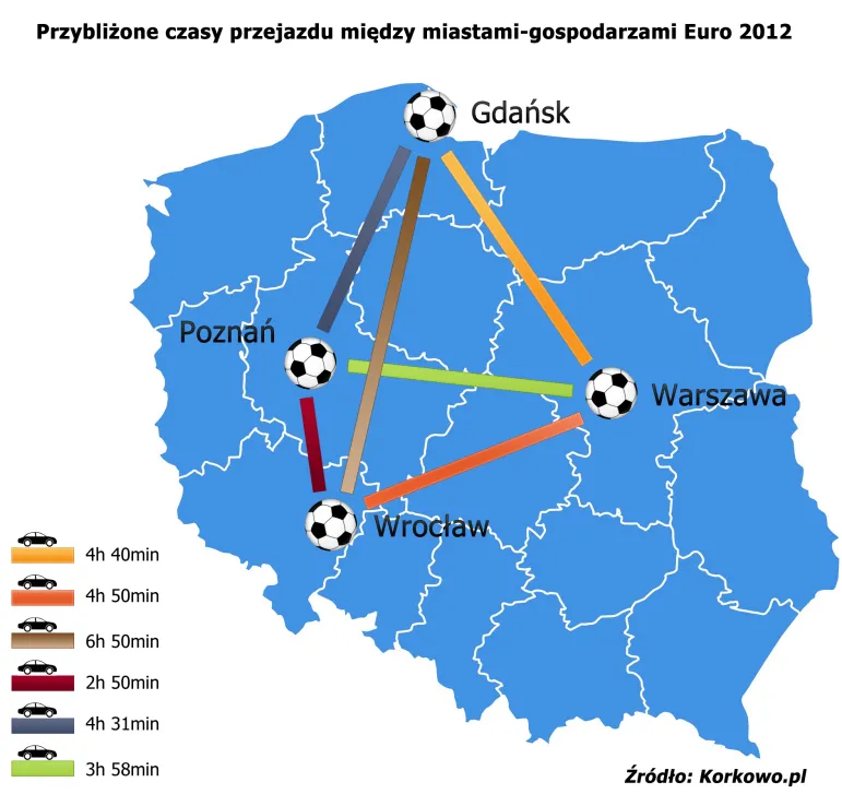 Czas przejazdu między miastami. fot. korkowo.pl