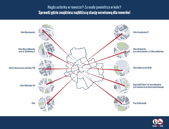 Mapa stacji rowerowych Pernod Ricard Polska w Warszawie.