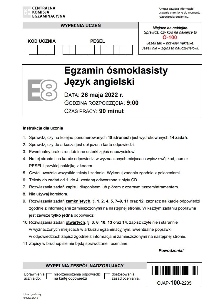 Egzamin ósmoklasisty z języka angielskiego: arkusze