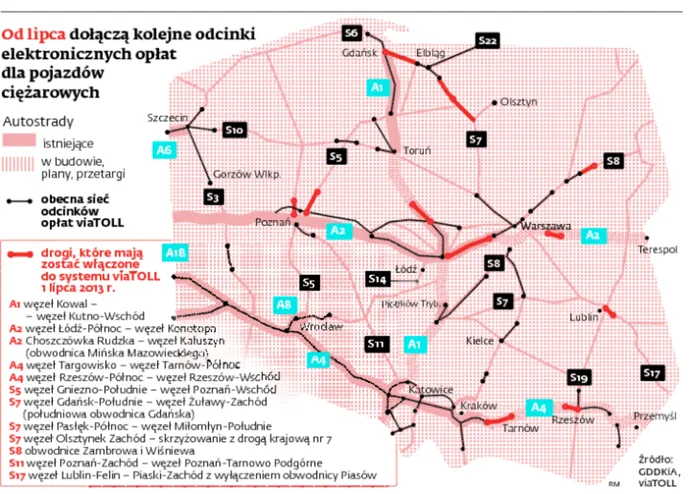 Od 1 lipca dołączą kolejne odcinki elektronicznych opłat dla pojazdów ciężarowych