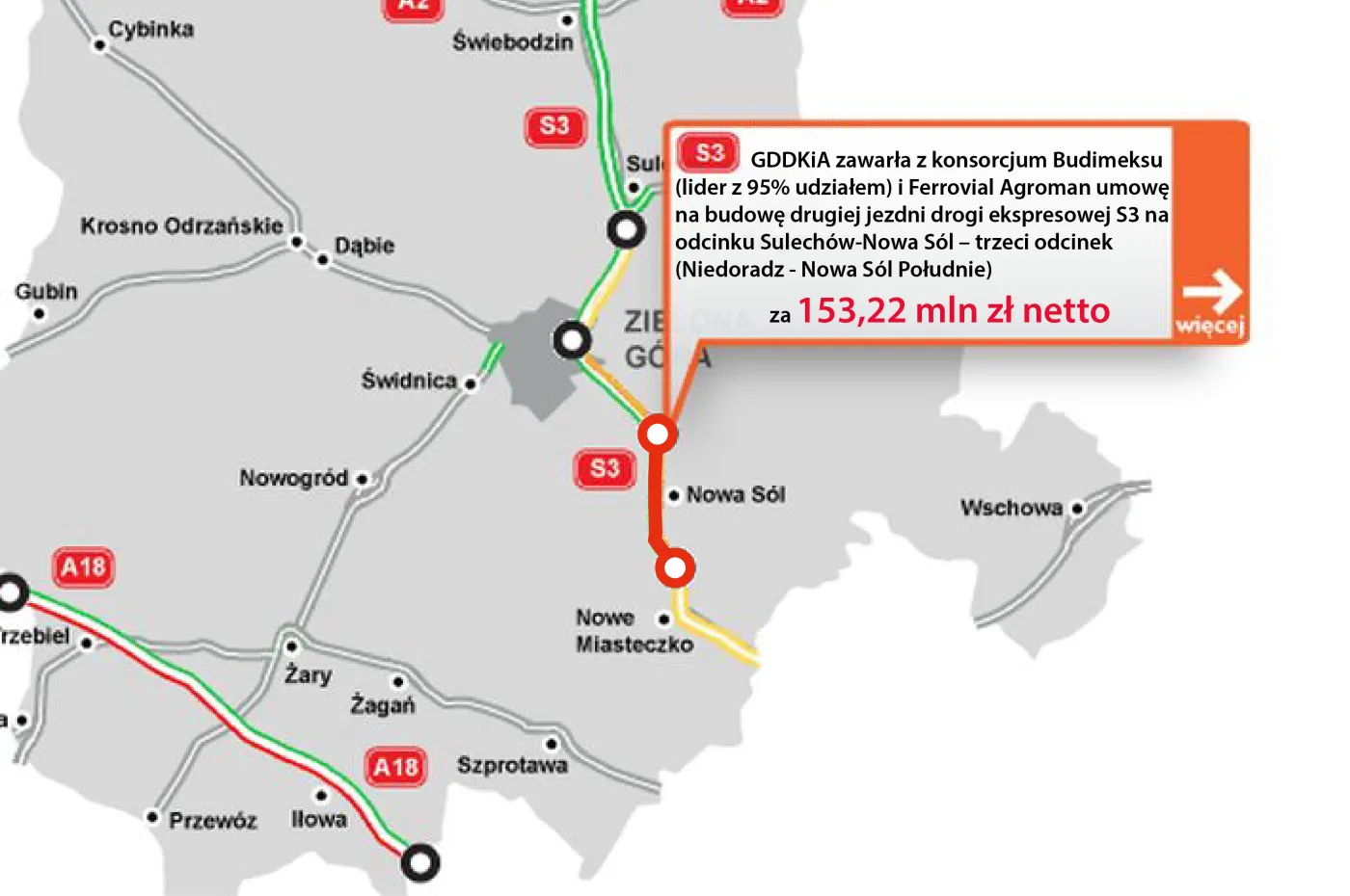 Budimex dokończy odcinek S3 koło Nowej Soli. Kontrakt za 153 mln zł [MAPA]