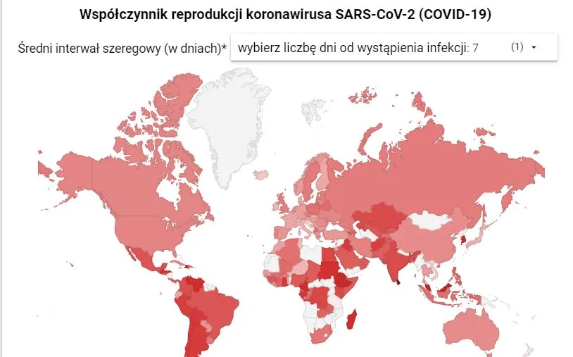 Wsp. R dla COVID-19 na świecie