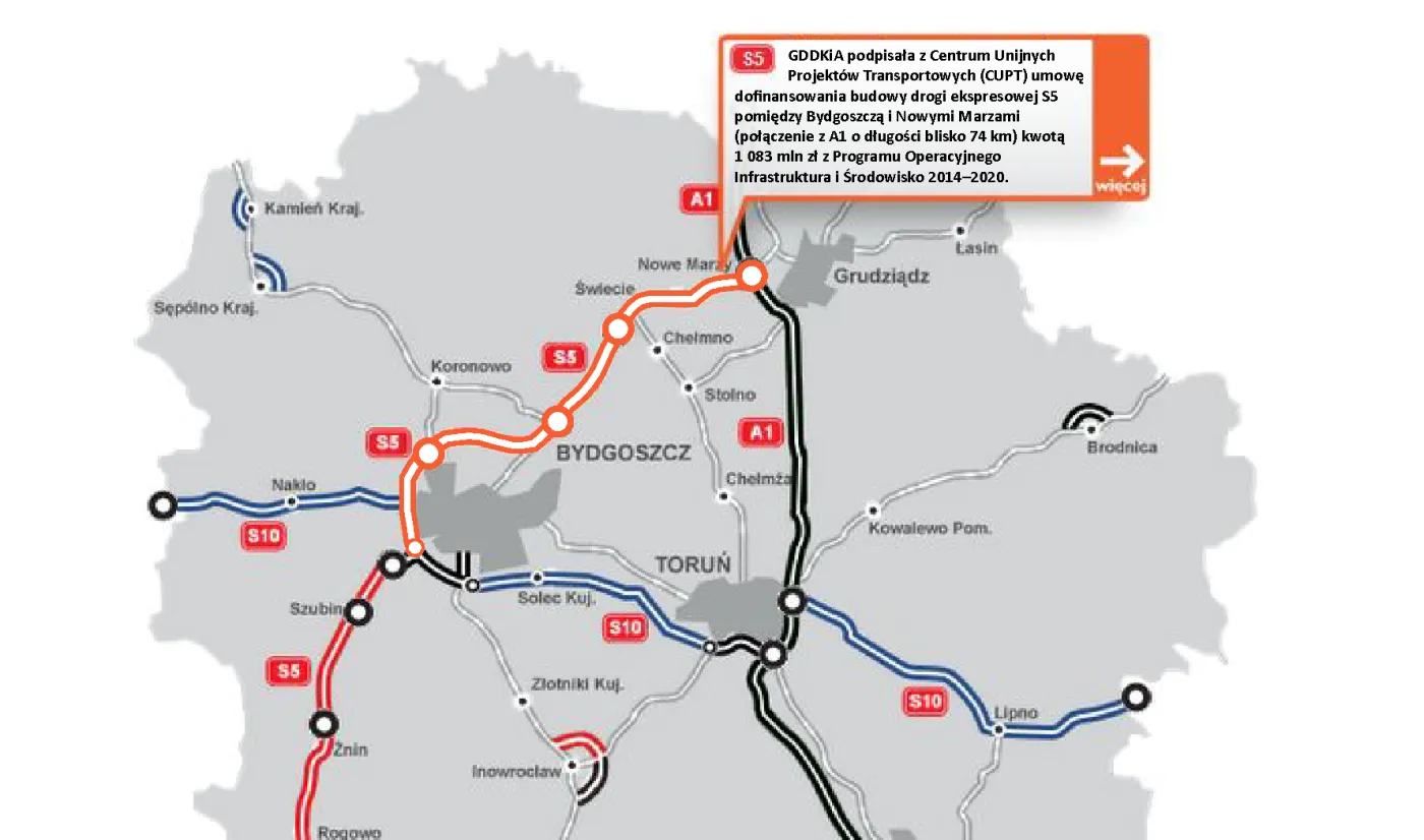 Bydgoszcz coraz bliżej Grudziądza. GDDKiA podpisała umowę na dofinansowanie 74-km odcinka trasy S5 [MAPA]