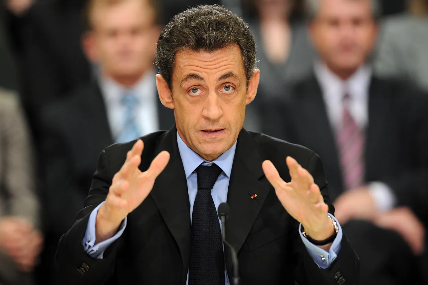 Nicolas Sarkozy podczas spotkania we Francji w Geispolsheim 