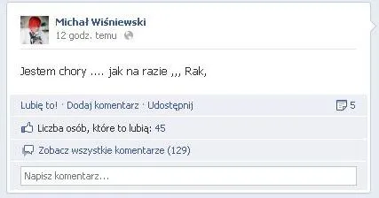  Wpis Michała Wiśniewskiego na Facebooku