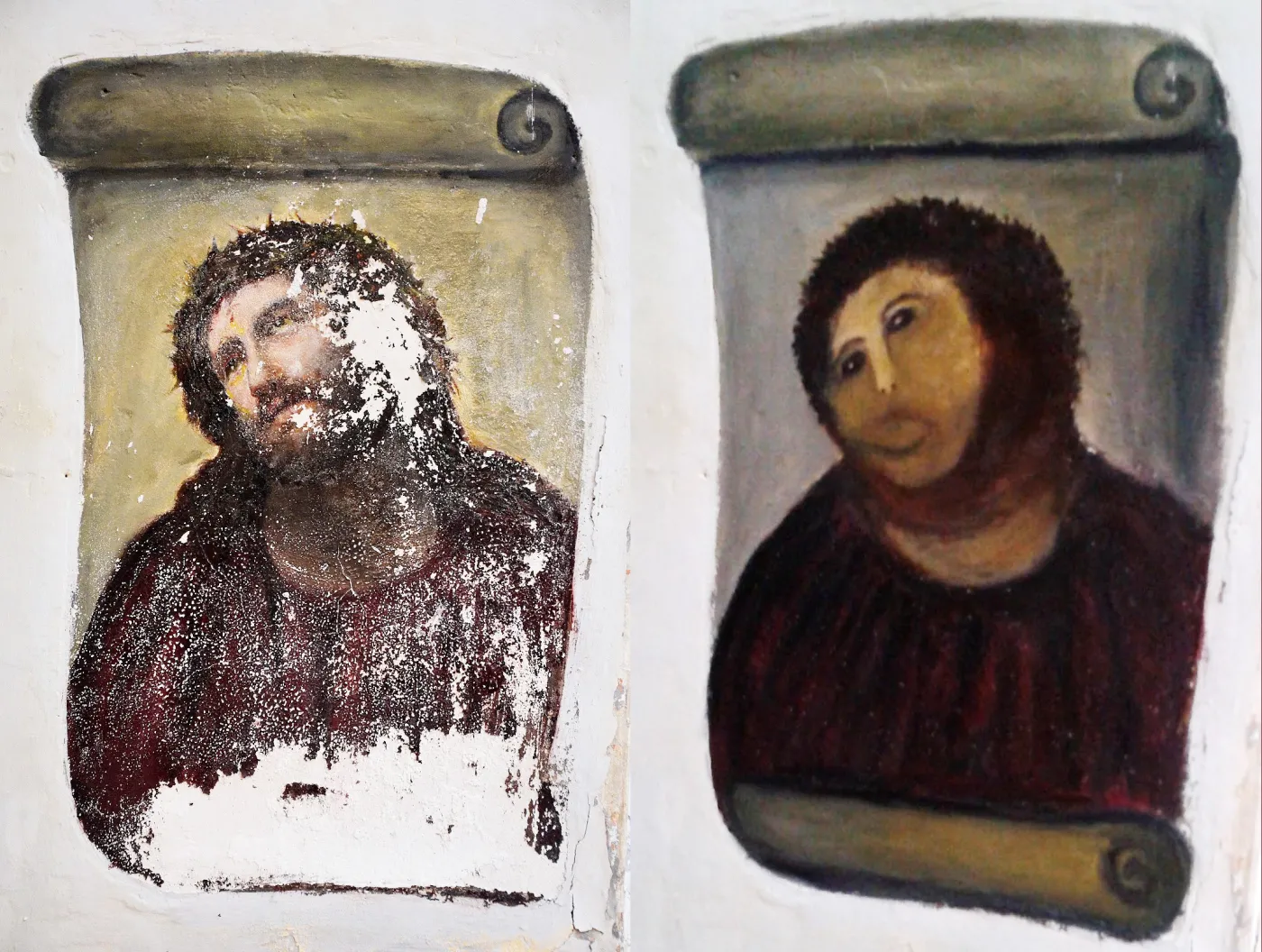 Fresk przed i po "rekonstrukcji"