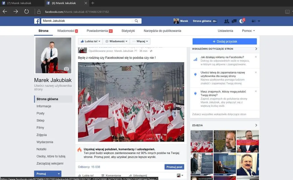Zablokowana strona Marka Jakubiaka