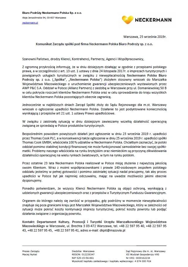 Oświadczenie Neckermann Polska