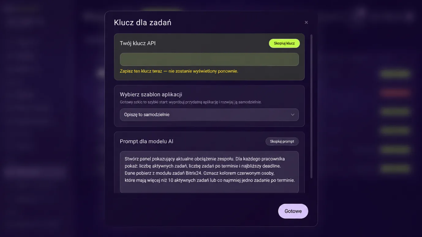 Alaio Vibecode – tworzenie aplikacji do zarządzania obciążeniem zespołu w Bitrix24 na podstawie promptu w języku naturalnym