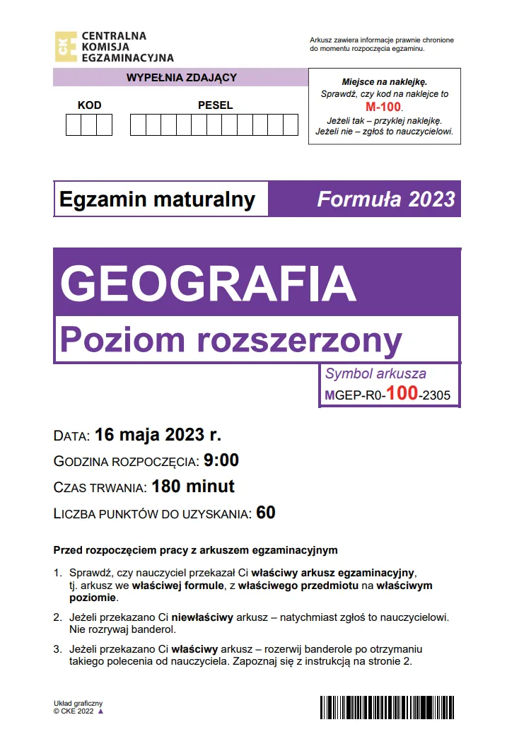 Matura 2023 z geografii, Formuła 2023