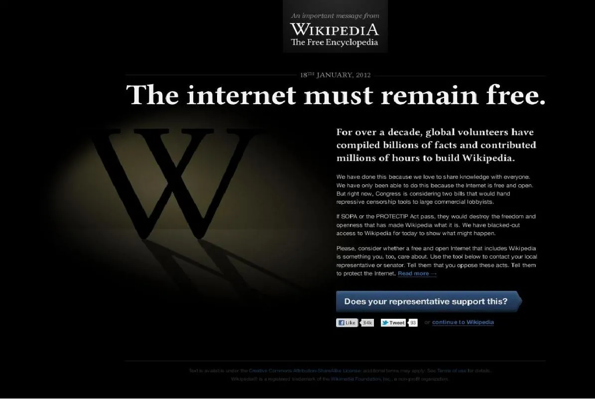 Wikipedia zostanie wyłączona. W proteście przeciwko cenzurze internetu
