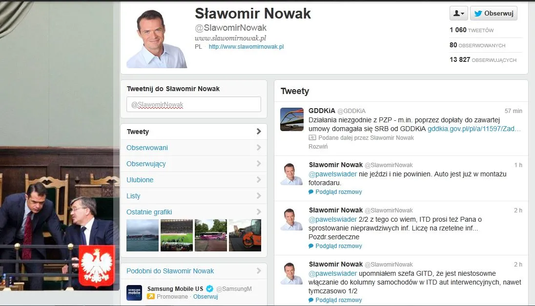 Wpisy ministra Sławomira Nowaka na Twitterze 