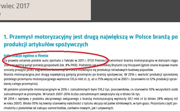 Wpadka w raporcie o motoryzacji w Polsce. Polonez był produkowany do 2002, a nie do 2011. W 2011 w FSO koniec chevroleta aveo 