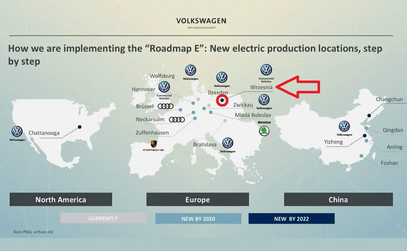  Mapa 16 fabryk, które zajmą się produkcją elektrycznych aut. Zakład we Wrześni wyprodukuje e-Crafterta