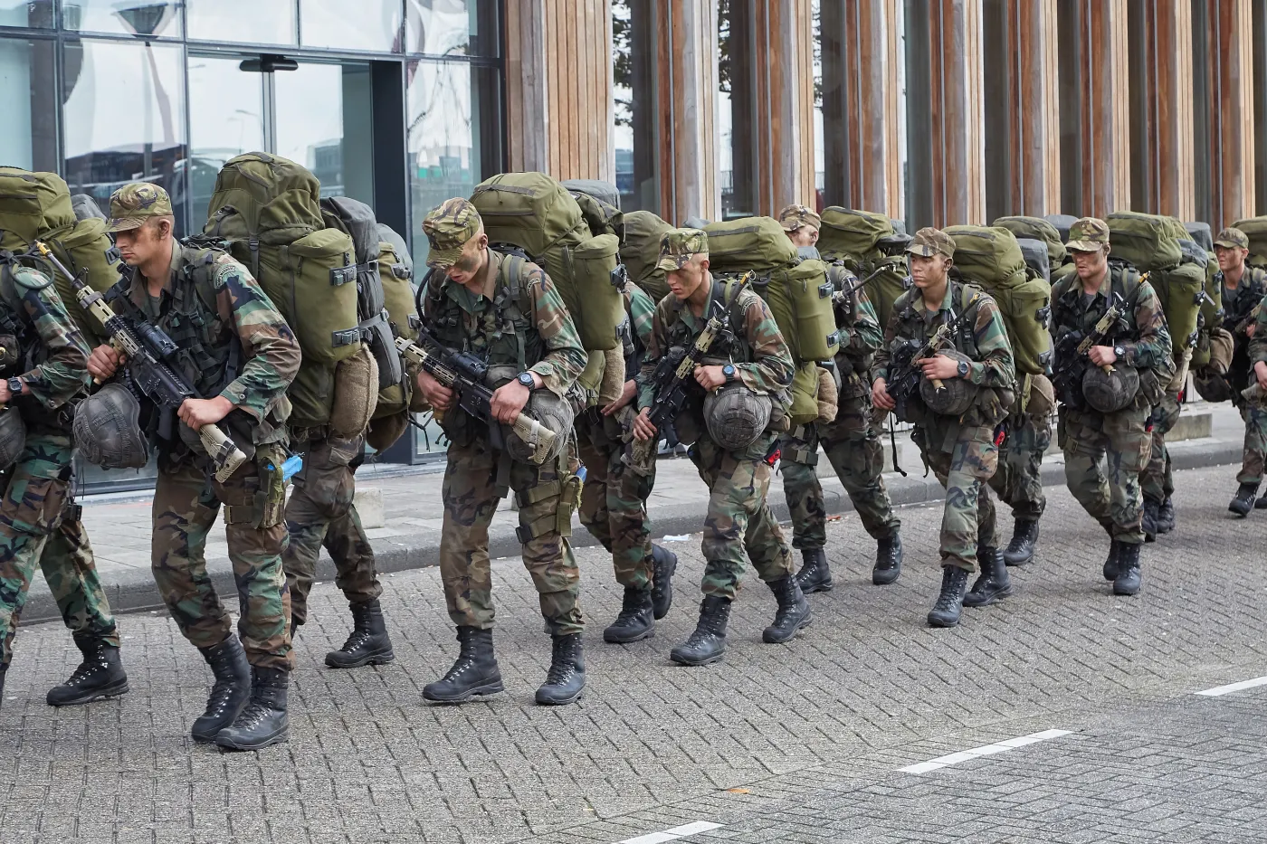 Rotterdam,,The,Netherlands,-,Circa,2019:,Line,Of,Soldiers,Marching