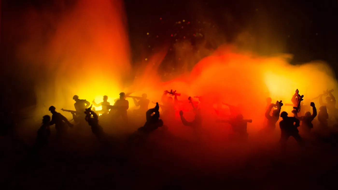 War,Concept.,Military,Silhouettes,Fighting,Scene,On,War,Fog,Sky