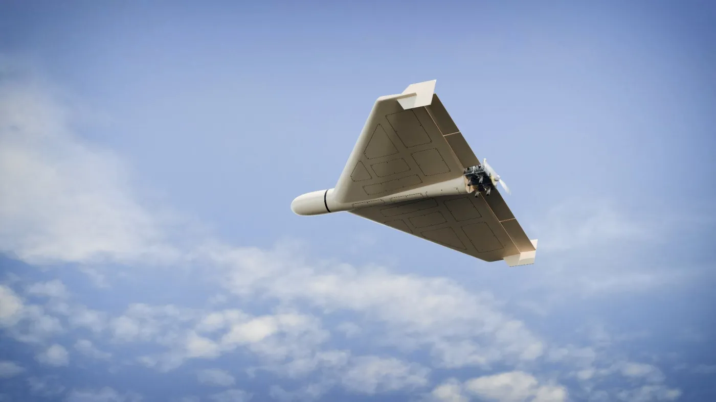 Low-angle,Cinematic,View,Of,A,Military,Uav,Flying,High,In