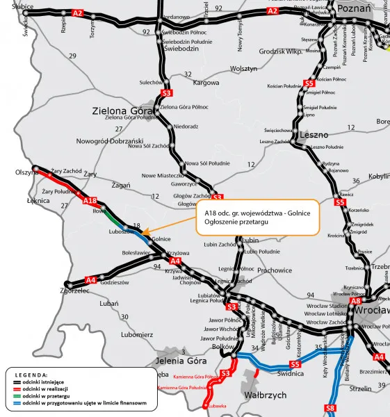 Koniec "najdłuższych schodów Europy". GDDKiA skierowała do przetargu ostatni odcinek trasy A18