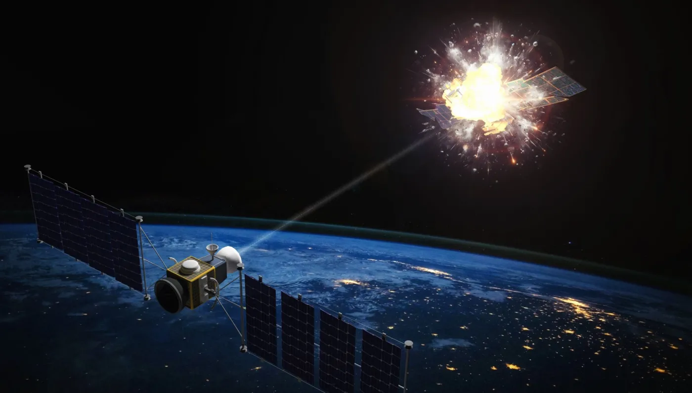 Wizualizacja uderzenia satelity na satelitę