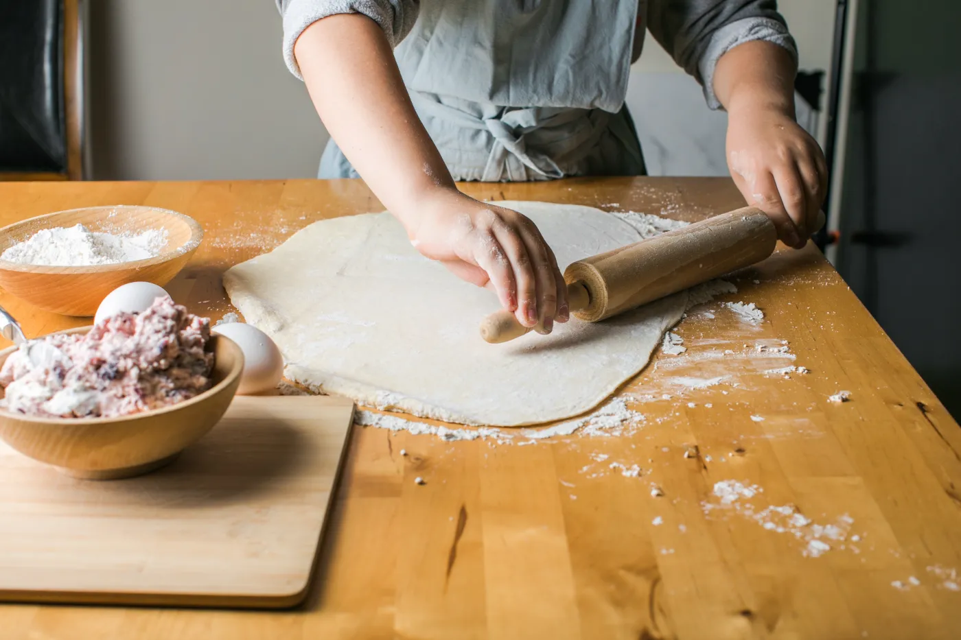 Kid-boy,Making,Dumplings,,Pierogi,,,Varenyky,,Served,With,Cottage,Cheese